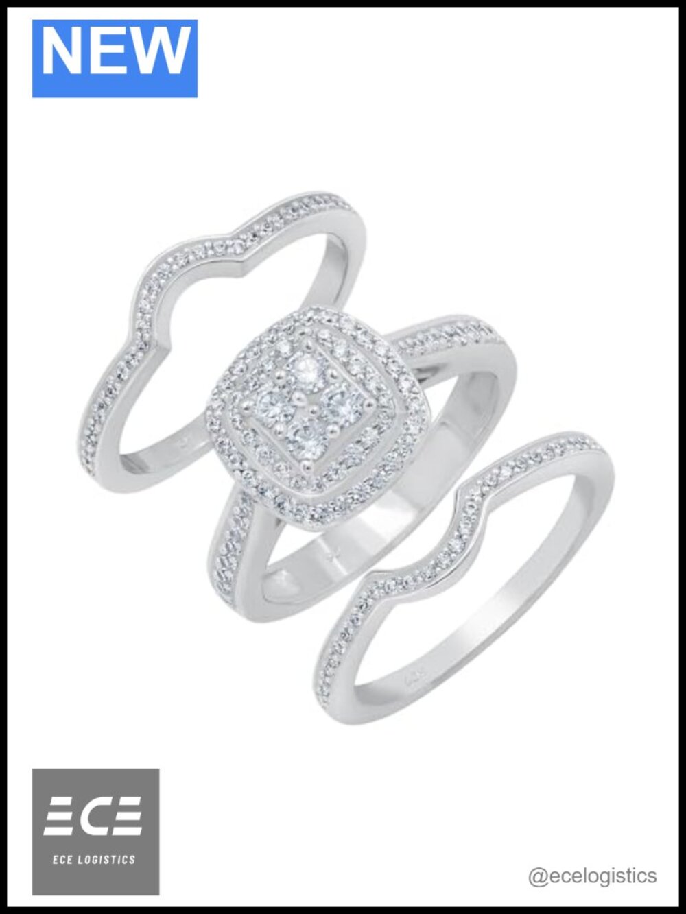 Moissanite Engagement Ring Wedding Band 925 Sterling Silver White Gold Plated